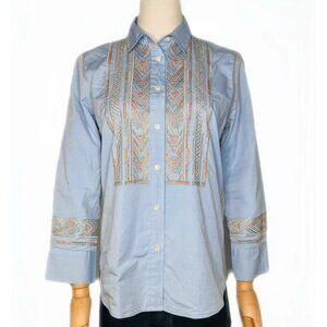 J.CREW Embellished Blue Tuxedo Blouse
